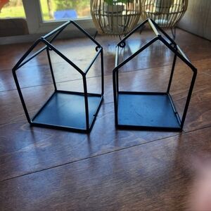 Set Of 2 Metal House Candle Holders